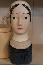 Antieke franse Marotte papier mache pruikenhoofd hoofd, Ophalen of Verzenden