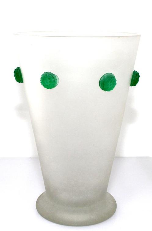 Schitterende Murano Scavo Vaas Groene Framboos Appliqués, Antiek en Kunst, Antiek | Glas en Kristal, Verzenden