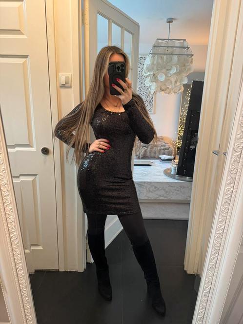 Zwarte glitter pailletten kerst cocktail jurk 36 38 M NIEUW, Kleding | Dames, Jurken, Zo goed als nieuw, Maat 36 (S), Zwart, Ophalen of Verzenden