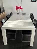 Hoogglans witte eetkamertafel Zen van Goossens 110x220, Ophalen, Gebruikt, Rechthoekig, 50 tot 100 cm