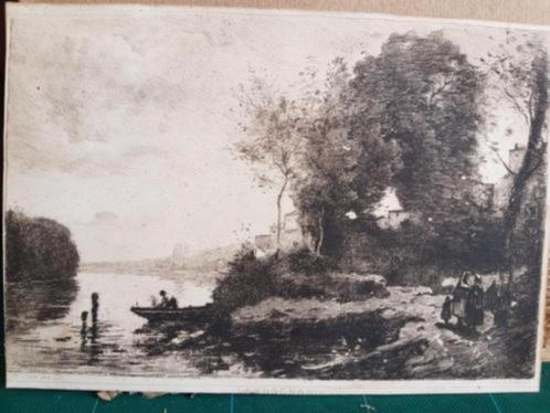 Gravure landschap Carl Lodewijk DAKE a f. (1857-1918), Antiek en Kunst, Kunst | Etsen en Gravures, Ophalen