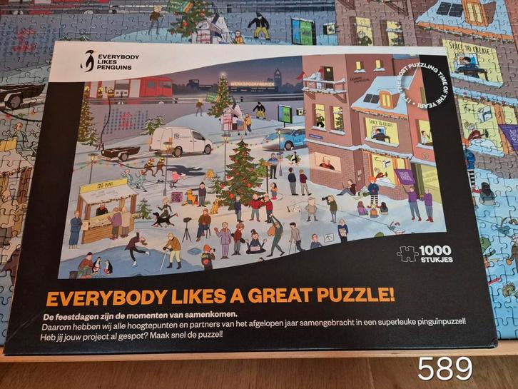 Puzzel 1000 kerst. Everybody likes penguins, Hobby en Vrije tijd, Denksport en Puzzels, Zo goed als nieuw, Legpuzzel, 500 t/m 1500 stukjes