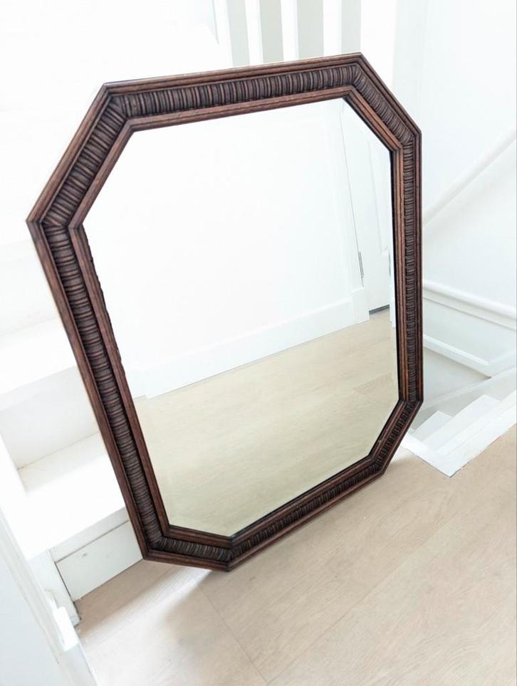 Spiegel vintage groot massief hout facet geslepen, Huis en Inrichting, Woonaccessoires | Spiegels, Zo goed als nieuw, 50 tot 75 cm