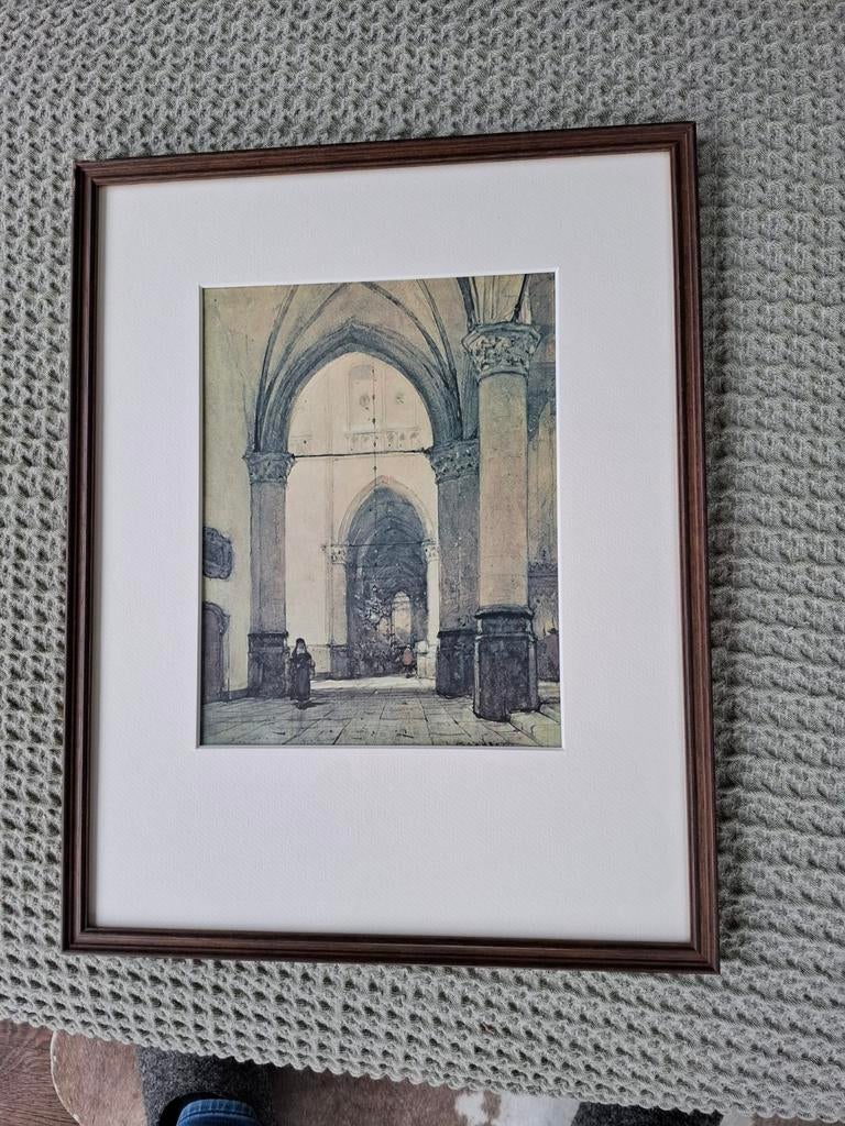 Aquarel van de Grote Kerk te Alkmaar door J. Bosboom, Antiek en Kunst, Kunst | Litho's en Zeefdrukken, Ophalen of Verzenden