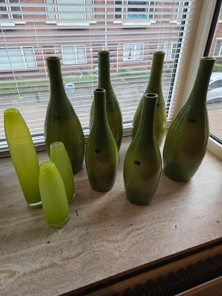 Mooie Groene Glazen Vazen Set, Huis en Inrichting, Woonaccessoires | Vazen, Zo goed als nieuw, Groen, Minder dan 50 cm, Glas, Ophalen