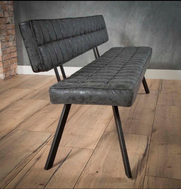 GROTE UITVERKOOP Nieuwe Eetbank pu leer antraciet metaal zwa, Huis en Inrichting, Stoelen, Nieuw, Drie, Kunststof, Metaal, Stof