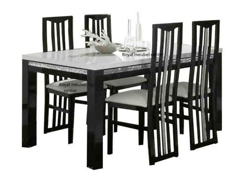 Eettafel Chrome Hoogglans MDF zwart wit-Blok poten-ACTIE-, Huis en Inrichting, Tafels | Eettafels, Nieuw, 50 tot 100 cm, Vijf personen of meer