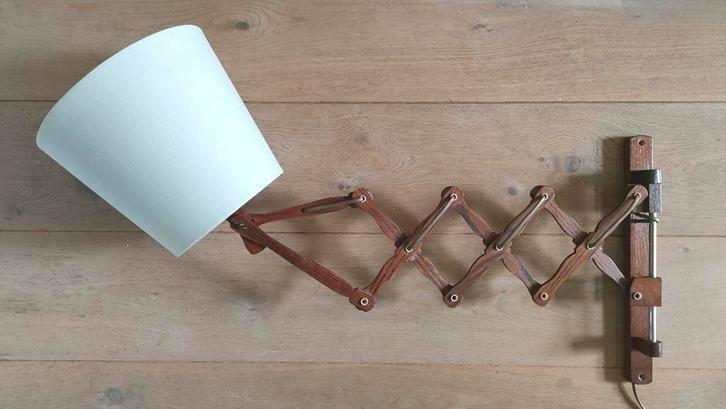 Vintage schaarlamp teak treklamp wandlamp vintage lamp hout, Huis en Inrichting, Lampen | Wandlampen, Gebruikt, Hout, Ophalen of Verzenden