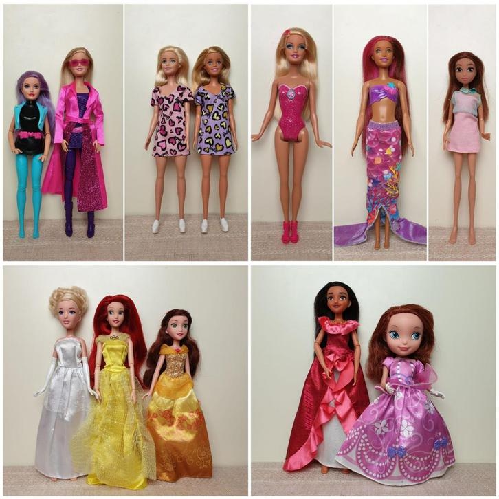 Poppen set, 12 poppen, Mattel poppen, Barbie poppen, Disney, Kinderen en Baby's, Speelgoed | Poppen, Gebruikt, Barbie, Ophalen of Verzenden