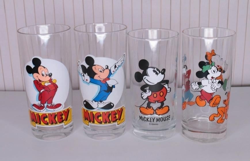 Mickey Mouse longdrink limonade glazen vintage Kerst, Ophalen of Verzenden, Mickey Mouse, Zo goed als nieuw, Beeldje of Figuurtje