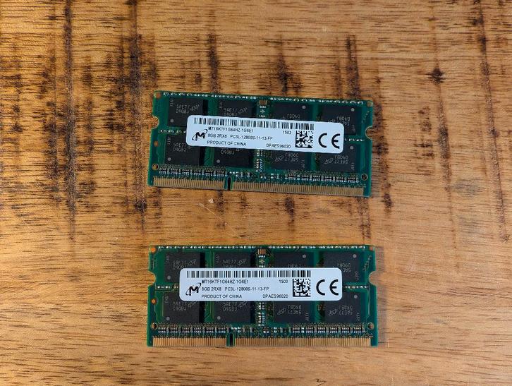 Micron 16GB DDRL3 PC12800S 1600MHz SO-DIMM Set (2x8GB), Computers en Software, RAM geheugen, Refurbished, Laptop, 16 GB, DDR3