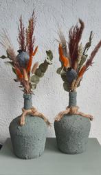 Stoere landelijke vazen-/flessen set groen met droogbloemen, Overige materialen, Ophalen of Verzenden, Zo goed als nieuw, Minder dan 50 cm