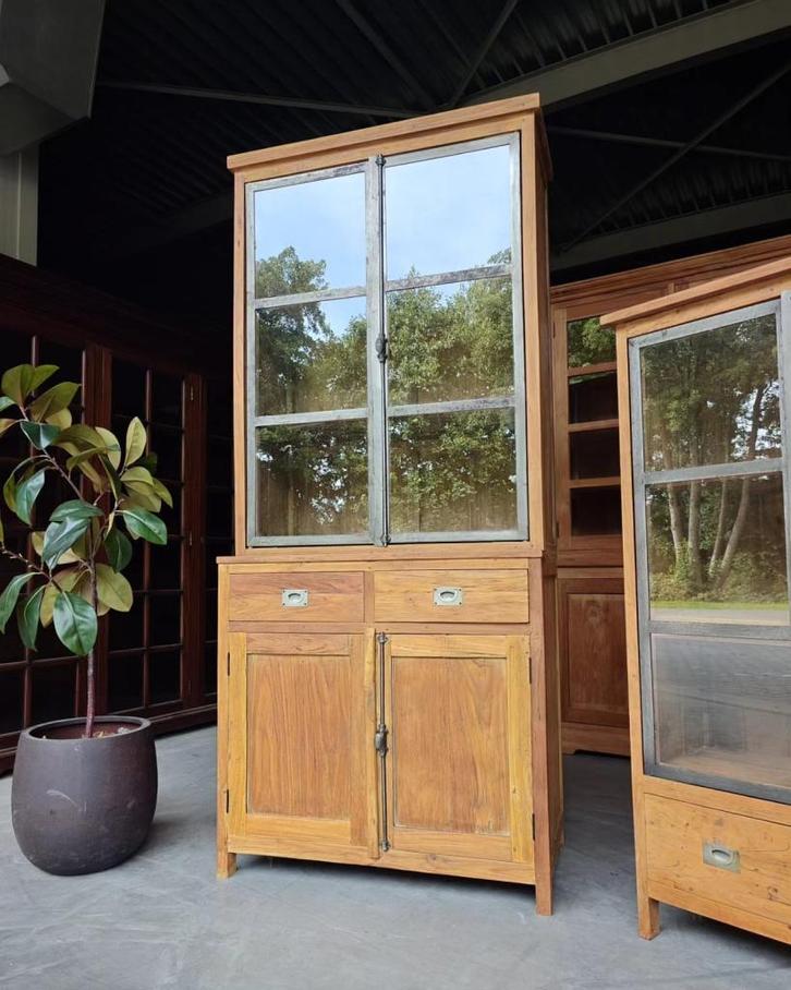 Stoere teakhouten buffetkast | Teak X Staal #2160, Huis en Inrichting, Kasten | Buffetkasten, Gebruikt, 200 cm of meer, 100 tot 150 cm