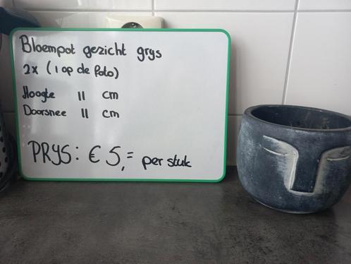 Bloempot gezicht grijs 2 stuks, Tuin en Terras, Bloempotten, Minder dan 25 cm, Rond, Ophalen