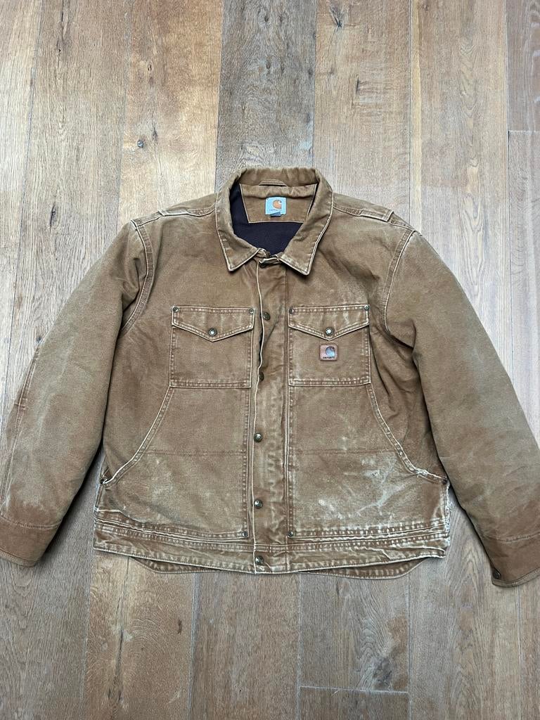 Vintage Carhartt Berwick Workwear Duck Fleece Jack Bruin XL, Kleding | Heren, Jassen | Winter, Ophalen of Verzenden, Gedragen