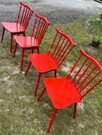 Rode stoeltjes vintage, Huis en Inrichting, Stoelen, Ophalen, Rood, Hout, Vier