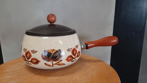 Antieke, vintage Losse fondue pan bruine bloemen, Huis en Inrichting, Keuken | Potten en Pannen, Zo goed als nieuw, Ophalen of Verzenden