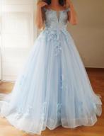 Blauwe bal of feestjurk met bloemendetail, maat S/M, Kleding | Dames, Jurken, Ophalen of Verzenden, Zo goed als nieuw, Blauw