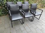 6 eetkamerstoelen – zwart leer, Huis en Inrichting, Gebruikt, Zwart, Ophalen of Verzenden, Metaal