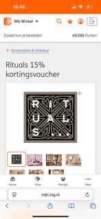 Kortingscode 15% rituals, Tickets en Kaartjes, Eén persoon, Kortingsbon, Warenhuis- of Winkelbon