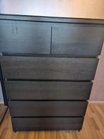 IKEA Ladekast Zwart Bruin met Glasplaat, Gebruikt, 5 laden of meer, Glas, 100 tot 150 cm