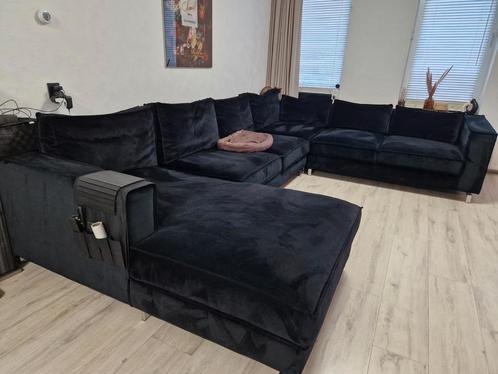 Luxe grote u vorm bank zwart velvet., Huis en Inrichting, Banken | Complete zithoeken, Gebruikt, Stof, Ophalen