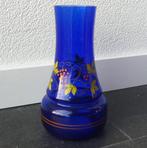Vintage glazen vaas glas blauw wijnrank druiven decor, Huis en Inrichting, Gebruikt, Blauw, Aardewerk of Porselein, Ophalen of Verzenden