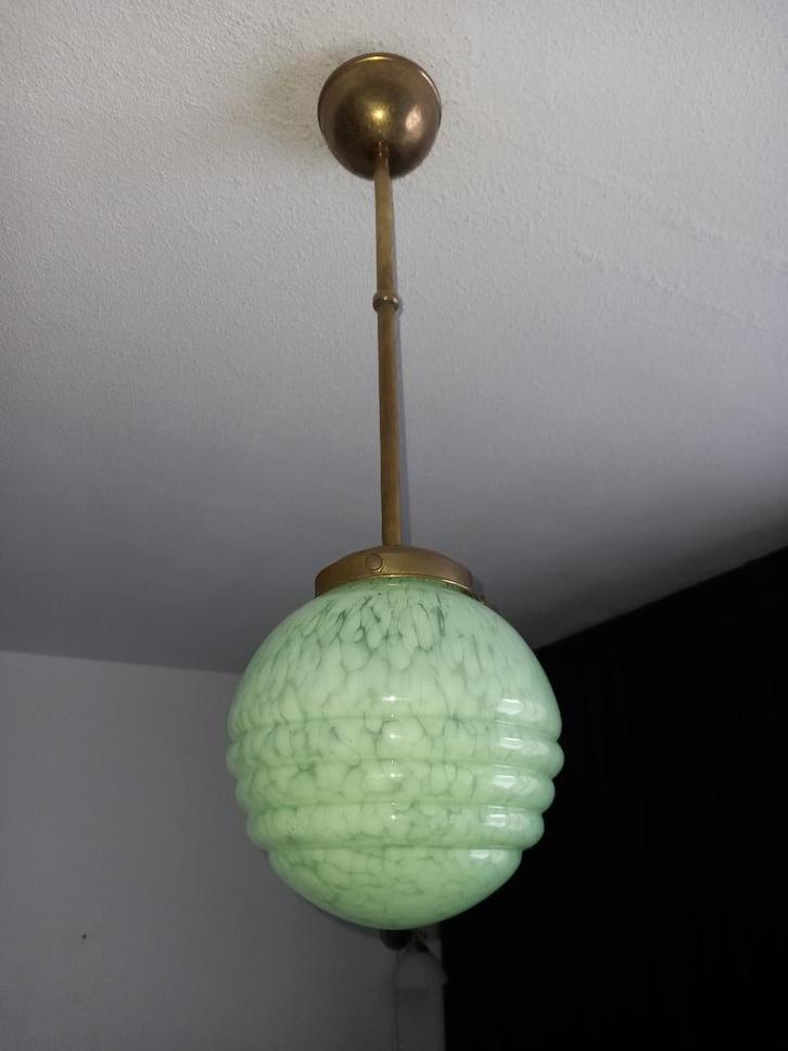 Franse Art Deco Pendel Hanglamp Clichy Glazen Kap ca.1930, Antiek en Kunst, Antiek | Lampen, Ophalen