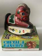 Vintage blikken speelgoed schommelpaard mechanisch + doos, Ophalen of Verzenden