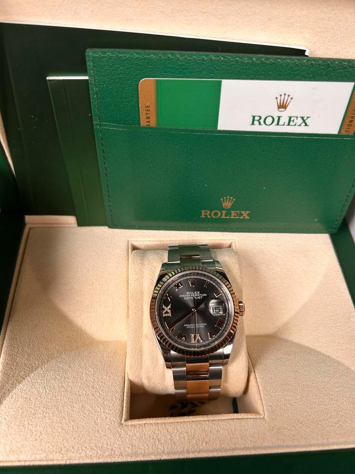 Rolex Datejust 36mm Staal/Rose Rhodium (Full Set), Sieraden, Tassen en Uiterlijk, Horloges | Dames, Zo goed als nieuw, Polshorloge