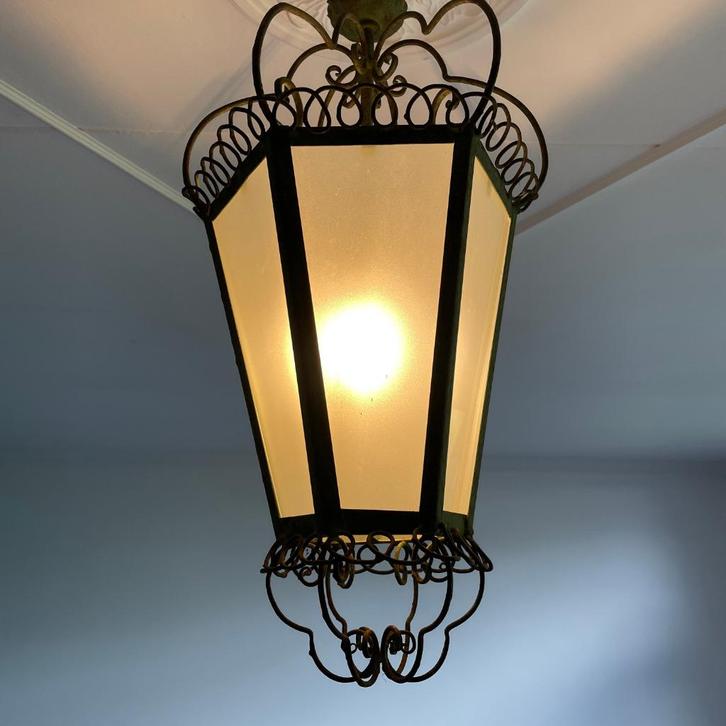 antieke vintage hanglamp met mooie patina, Antiek en Kunst, Curiosa en Brocante, Ophalen of Verzenden