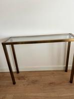 Sidetable, brons/goud kleurig metaal, glazen tafelblad, Huis en Inrichting, Tafels | Sidetables, Ophalen, 50 tot 100 cm, Zo goed als nieuw