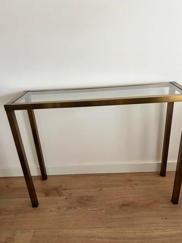 Sidetable, brons/goud kleurig metaal, glazen tafelblad beschikbaar voor biedingen