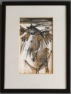 Ans Wortel – sneeuw zaaier  – gouache ingelijst, Ophalen