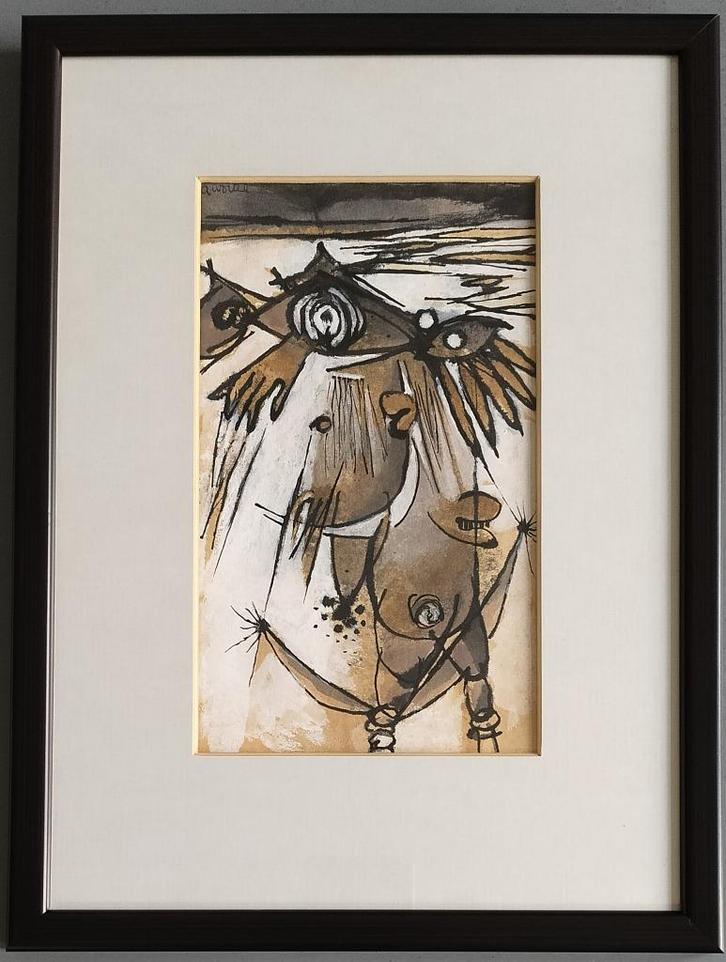 Ans Wortel – sneeuw zaaier  – gouache ingelijst, Antiek en Kunst, Kunst | Schilderijen | Modern, Ophalen