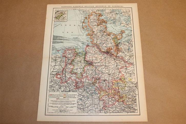 Antieke kaart - Oldenburg, Schleswig-Holstein ed - ca 1900, Boeken, Atlassen en Landkaarten, Zo goed als nieuw, Landkaart, Nederland
