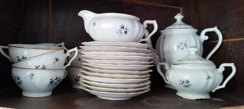 Compleet Theeservies met Blauw Bloemmotief, Antiek en Kunst, Antiek | Servies los, Ophalen