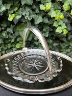 Antieke kristallen schaal met zilveren beugel, eind 19e eeuw, Ophalen of Verzenden