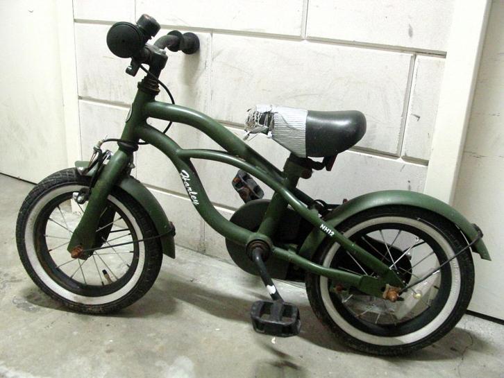 Nogan Harley 12-inch kinderfiets legergroen opknappertje, Fietsen en Brommers, Fietsen | Kinderfietsjes, Gebruikt, Minder dan 16 inch