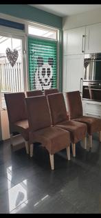 6 Bruine Suède Eetkamerstoelen, Huis en Inrichting, Ophalen, Hout, Gebruikt, Bruin