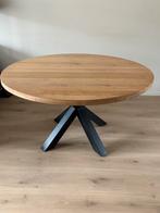 Ronde eettafel 140x140 antiek naturel eiken zonder groef, Huis en Inrichting, Tafels | Eettafels, Ophalen, Zo goed als nieuw, Vijf personen of meer