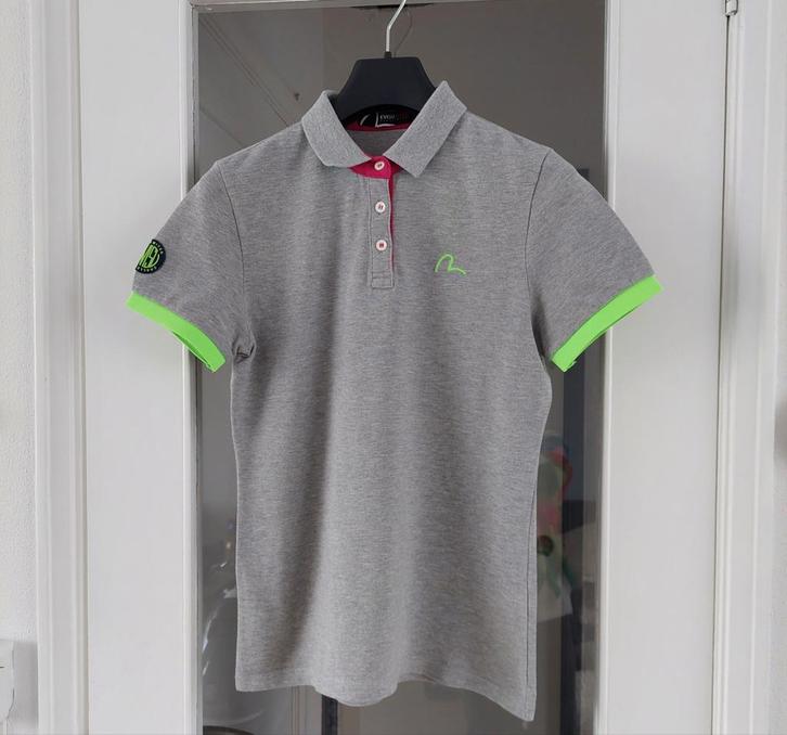 Evisu Jeans polo shirt grijs, roze/neon groen - maat S, Kleding | Dames, T-shirts, Gedragen, Maat 36 (S), Grijs, Korte mouw, Ophalen of Verzenden