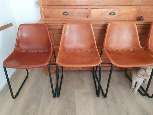 Eetkamerstoel cognac, Huis en Inrichting, Stoelen, Gebruikt, Vijf, Zes of meer stoelen, Leer, Metaal, Overige materialen, Bruin