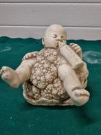 -	Beeld baby in bloemkool met fles, Verzamelen, Beelden en Beeldjes, Ophalen of Verzenden