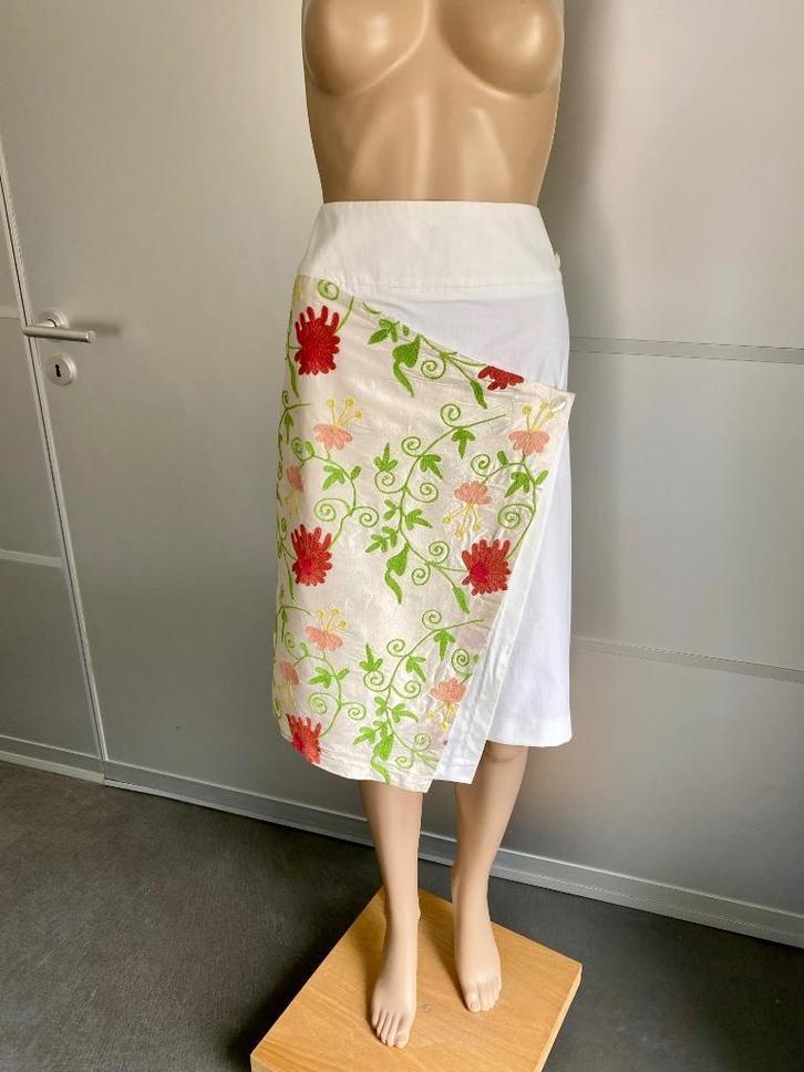 H483 Stroke maat 38=M rok rokje wit/beige/groen, Kleding | Dames, Rokken, Zo goed als nieuw, Maat 38/40 (M), Wit, Onder de knie