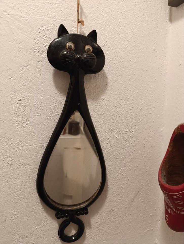 Leuke Vintage Jaren 60 Katten Spiegel, Huis en Inrichting, Woonaccessoires | Spiegels, Gebruikt, Minder dan 50 cm, Minder dan 100 cm