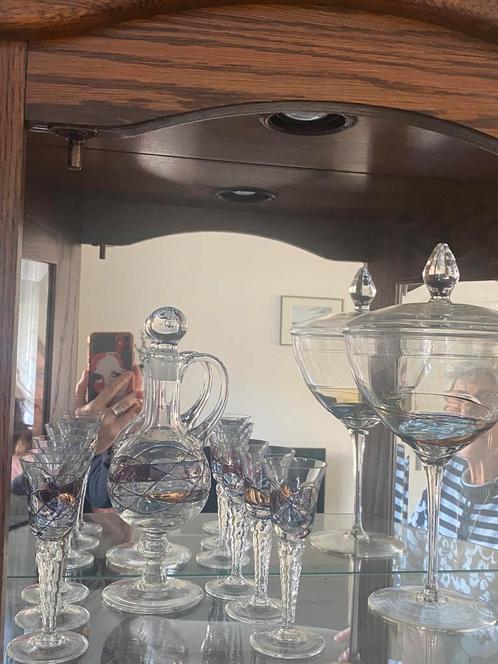 Vintage glas—in-lood likeurset Milano Crystal, Antiek en Kunst, Antiek | Glas en Kristal, Ophalen