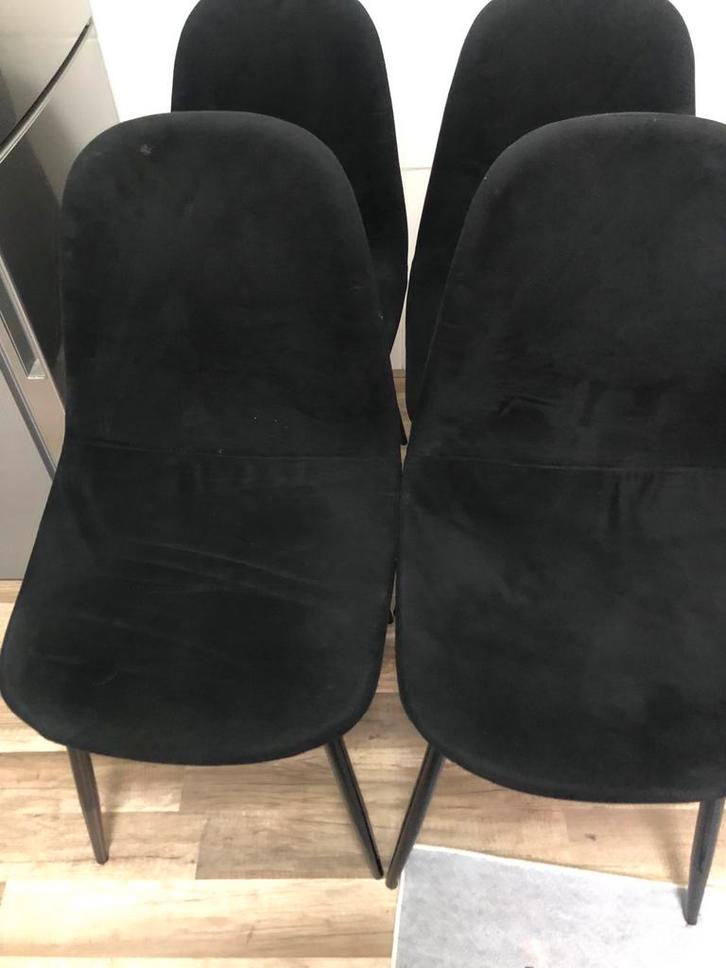 Set van 4 Zwarte Eetkamerstoelen, Huis en Inrichting, Stoelen, Zo goed als nieuw, Vier, Stof, Zwart, Ophalen of Verzenden