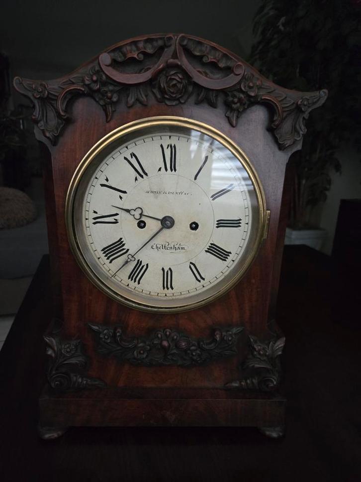 Antieke Engelse Tafelklok, Mahonie, 1850-1900, Antiek en Kunst, Antiek | Klokken, Ophalen of Verzenden