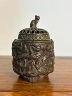 Wierookbrander kat, vogels China gestempeld brons, Antiek en Kunst, Ophalen of Verzenden